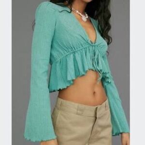 Teal Tie-Front Urban Outfitters Blouse Shirt